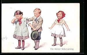 Bild des Verkufers fr Knstler-Ansichtskarte Karl Feiertag: Junge trstet eiferschtiges Mdchen-Ein kleiner Seitensprung zum Verkauf von Bartko-Reher
