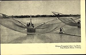 Ansichtskarte / Postkarte Brazzaville Französisch-Kongo, Fischfang, Fischerboote, Fischernetze