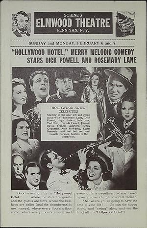 Seller image for Hollywood Hotel Local Theater Herald 1937 Dick Powell, Rosemary Lane for sale by AcornBooksNH