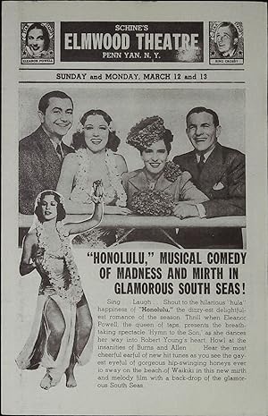 Bild des Verkufers fr Honolulu Local Theater Herald 1939 Eleanor Powell, Burns & Allen! zum Verkauf von AcornBooksNH