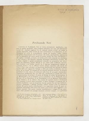 Bild des Verkufers fr [Ritratti critici di francesisti italiani:] Ferdinando Neri. zum Verkauf von Libreria Oreste Gozzini snc