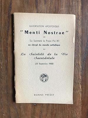 Image du vendeur pour EXHORTATION APOSTOLIQUE "Menti Nostrae " de Sa Saintet le Pape Pie XII au clerg du monde catholique sur La Saintet de la Vie Sacerdotale (23 Septembre 1950) mis en vente par Dmons et Merveilles