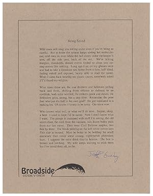 Seller image for Being Saved [Broadside] for sale by Arundel Books