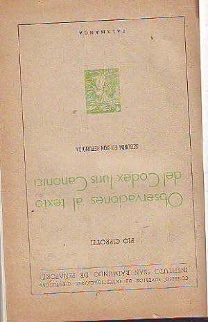Seller image for OBSERVACIONES AL TEXTO DEL CODEX IURIS CANONICI. for sale by Libros Ambig