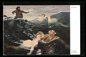 Seller image for Knstler-Ansichtskarte Arnold Bcklin: Im Spiel der Wellen, nackte Meeresbewohner for sale by Bartko-Reher