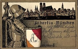 Studentika Künstler Ansichtskarte / Postkarte Hartmann, Albertia München, Ritter, Wappenschild, F...