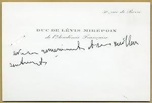 Imagen del vendedor de Antoine de Lvis-Mirepoix (1884-1981) - Carte de visite autographe a la venta por PhP Autographs