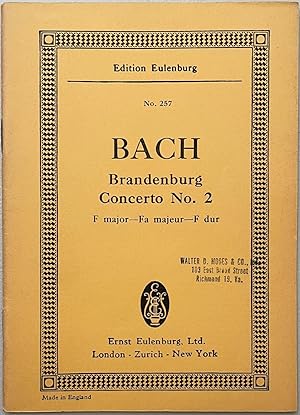 Imagen del vendedor de Brandenburg Concerto No. 2 F major for trumpet, flute, oboe, violin w/ accompaniment of 2 violins, viola, continuo - study score - # 257) a la venta por Reilly Books