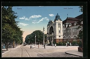 Ansichtskarte Essen, Strassenpartie mit Saalbau