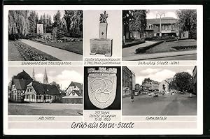 Ansichtskarte Essen-Steele, Bahnhof Steele-West, Grendplatz, Wappen