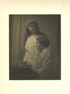 Gertrude Kasebier (1852-1934): Mother and Daughter With Potted Bulb; Platinum Print, Circa 1910