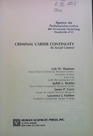 Bild des Verkufers fr Criminal Career Continutity: Its Social Context. zum Verkauf von books4less (Versandantiquariat Petra Gros GmbH & Co. KG)