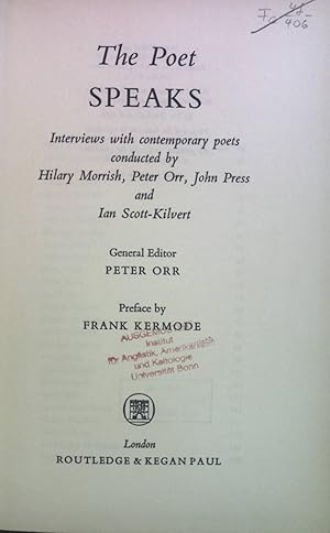 Bild des Verkufers fr The Poet Speaks: Interviews with Contemporary Poets. zum Verkauf von books4less (Versandantiquariat Petra Gros GmbH & Co. KG)