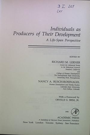 Imagen del vendedor de Individuals as Producers of Their Development: A Life-Span Perspective. a la venta por books4less (Versandantiquariat Petra Gros GmbH & Co. KG)