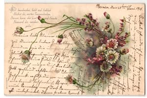 Seller image for Glitzer-Perl-Ansichtskarte Blumengesteck in weiss und rosa for sale by Bartko-Reher