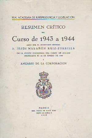 Bild des Verkufers fr RESUMEN CRITICO DEL CURSO DE 1943 A 1944. zum Verkauf von Libros Ambig