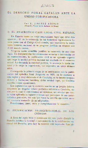 Imagen del vendedor de EL DERECHO FORAL CATALAN ANTE LA UNIDAD CODIFICADORA. a la venta por Libros Ambig