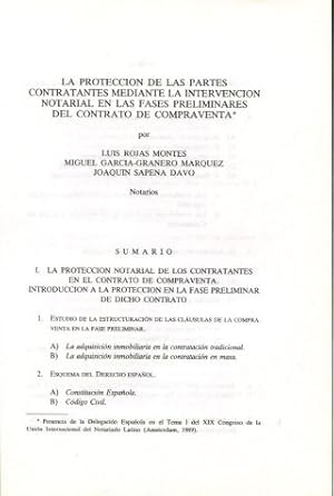 Bild des Verkufers fr LA PROTECCION DE LAS PARTES CONTRATANTES MEDIANTE LA INTERVENCION NOTARIAL EN LAS FASES PRELIMINARES DEL CONTRATO DE COMPRAVENTA. zum Verkauf von Libros Ambig