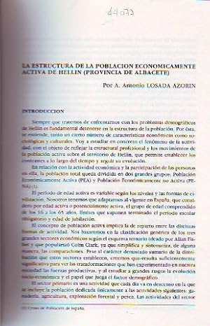 Bild des Verkufers fr LA ESTRUCTURA DE LA POBLACION ECONOMICAMENTE ACTIVA DE HELLIN (PROVINCIA DE ALBACETE). zum Verkauf von Libros Ambig