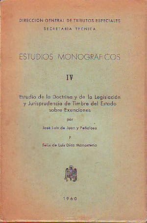 Imagen del vendedor de ESTUDIO DE LA DOCTRINA Y LEGISLACION Y JURISPRUDENCIA DE TIMBRES DEL ESTADO SOBRE EXENCIONES. a la venta por Libros Ambig