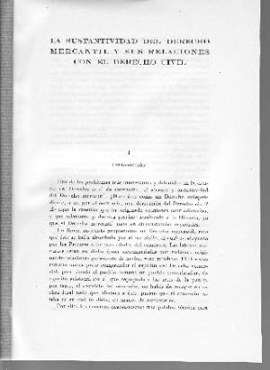 Imagen del vendedor de LA SUSTANTIVIDAD DEL DERECHO MERCANTIL Y SUS RELACIONES CON EL DERECHO CIVIL. a la venta por Libros Ambig