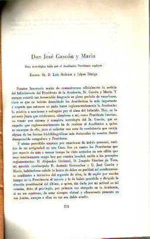 Bild des Verkufers fr DON JOSE GASCON Y MARIN, NOTA NECROLOGICA. zum Verkauf von Libros Ambig