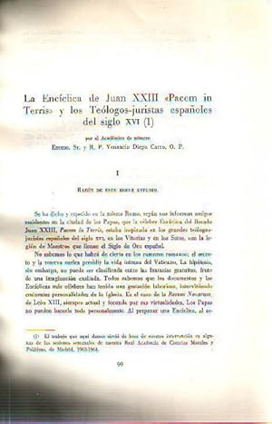 Imagen del vendedor de LA ENCICLICA DE JUAN XXIII "PACEM IN TERRIS" Y LOS TEOLOGOS JURISTAS ESPAOLES DEL SIGLO XVI. a la venta por Libros Ambig