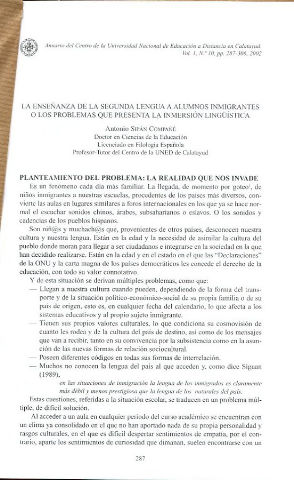 Imagen del vendedor de LA ENSEANZA DE LA SEGUNDA LENGUA A ALUMNOS INMIGRANTES O LOS PROBLEMAS QUE PRESENTA LA INMERSION LINGSTICA. a la venta por Libros Ambig