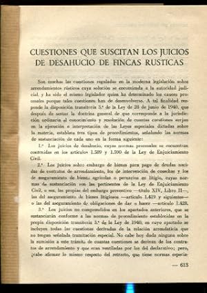 Bild des Verkufers fr CUESTIONES QUE SUSCITAN LOS JUICIOS DE DESAHUCIO DE FINCAS RUSTICAS. zum Verkauf von Libros Ambig