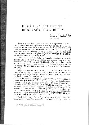 Seller image for EL CATEDRATICO Y POETA DON JOSE GILES Y RUBIO. for sale by Libros Ambig