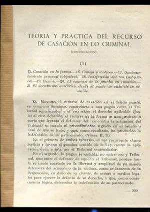 Imagen del vendedor de TEORIA Y PRACTICA DEL RECURSO DE CASACION EN LO CRIMINAL. a la venta por Libros Ambig