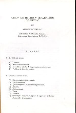 Imagen del vendedor de UNION DE HECHO Y SEPARACION DE HECHO. a la venta por Libros Ambig