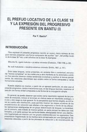 Imagen del vendedor de EL PREFIJO LOCATIVO DE LA CLASE 18 Y LA EXPRESION DEL PROGRESIVO PRESENTE EN BANTU (I). a la venta por Libros Ambig