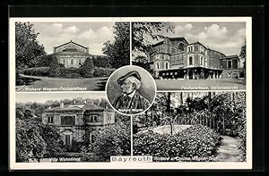 Bild des Verkufers fr Ansichtskarte Bayreuth, Bildnis Richard Wagner, Wagner-Festspielhaus, Villa Wahnfried, Grab Richard, Cosima Wagner zum Verkauf von Bartko-Reher