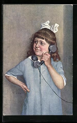 Bild des Verkufers fr Ansichtskarte Das Geheimnis, Mdchen am Telefon zum Verkauf von Bartko-Reher