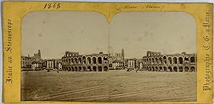 Italie, Vérone, Piazza Bra, vintage stereo print, ca.1865