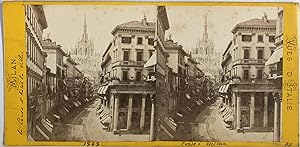 Italie, Milan, Corso et Hôtel de Ville, vintage stereo print, ca.1865