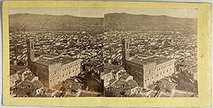 Italie, Florence, Palazzo Vecchio et Vue Générale, vintage stereo print, ca.1870