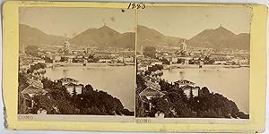 Italie, Lac de Côme, Vue de la Ville, vintage stereo print, ca.1875