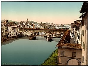 Italia, Firenze, Veduta di Lung Arno coi Ponti Vecchio, S. Trinità e di Ferro
