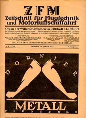 Image du vendeur pour Zeitschrift fr Flugtechnik und Motorluftschiffahrt - 1923 1. u.2. Heft 26. Januar 1924, 15. Jahrgang mis en vente par Antiquariat Lindbergh