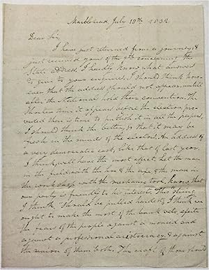 AUTOGRAPH LETTER, SIGNED 18 JULY 1832 AT MARBLEHEAD, ADVISING ELIPHALET CASE THAT FOR THE UPCOMIN...