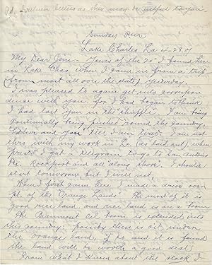 1907 - Letter to the owner of land in Louisiana advising him to hold on to the property as there ...