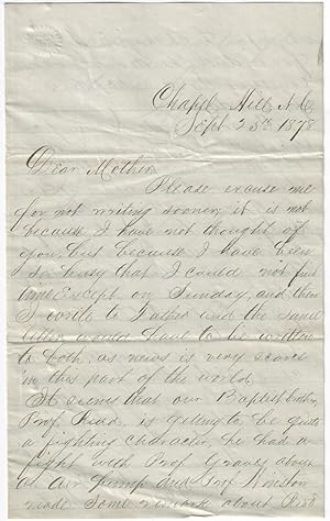 1878 - Letter from a governor's son to his mother reporting a belligerent professor at the Univer...