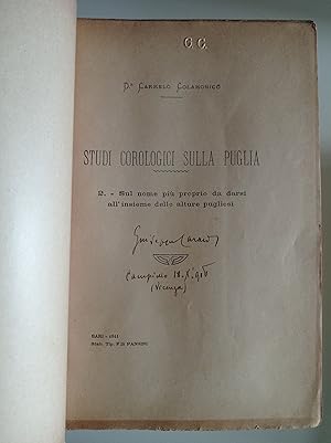 Image du vendeur pour Studi corologici sulla Puglia mis en vente par librisaggi