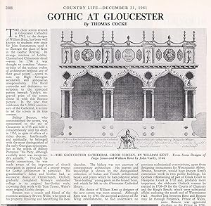 Image du vendeur pour Gothic at Gloucester: The Cathedral Choir Screen by William Kent. Several pictures and accompanying text, removed from an original issue of Country Life Magazine, 1981. mis en vente par Cosmo Books