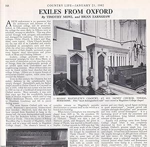 Imagen del vendedor de Exiles from Oxford. The present locations of architectural pieces and fitments given away by Oxford Colleges during restoration works. Several pictures and accompanying text, removed from an original issue of Country Life Magazine, 1982. a la venta por Cosmo Books