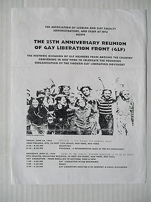 Immagine del venditore per The 25th Anniversary Reunion of Gay Liberation Front (GLF) June 24-25 1994 NYU Theater Flier venduto da ANARTIST