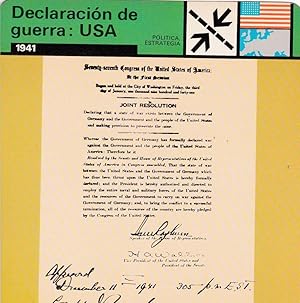 Immagine del venditore per FICHA POLITICA, ESTRATEGIA: DECLARACION DE GUERRA: USA. 1941 venduto da EL BOLETIN