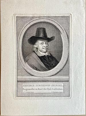 Original print, ca 1793 I Portret van Hendrik Dirkszoon Spiegel (1598-1667), burgemeester der sta...